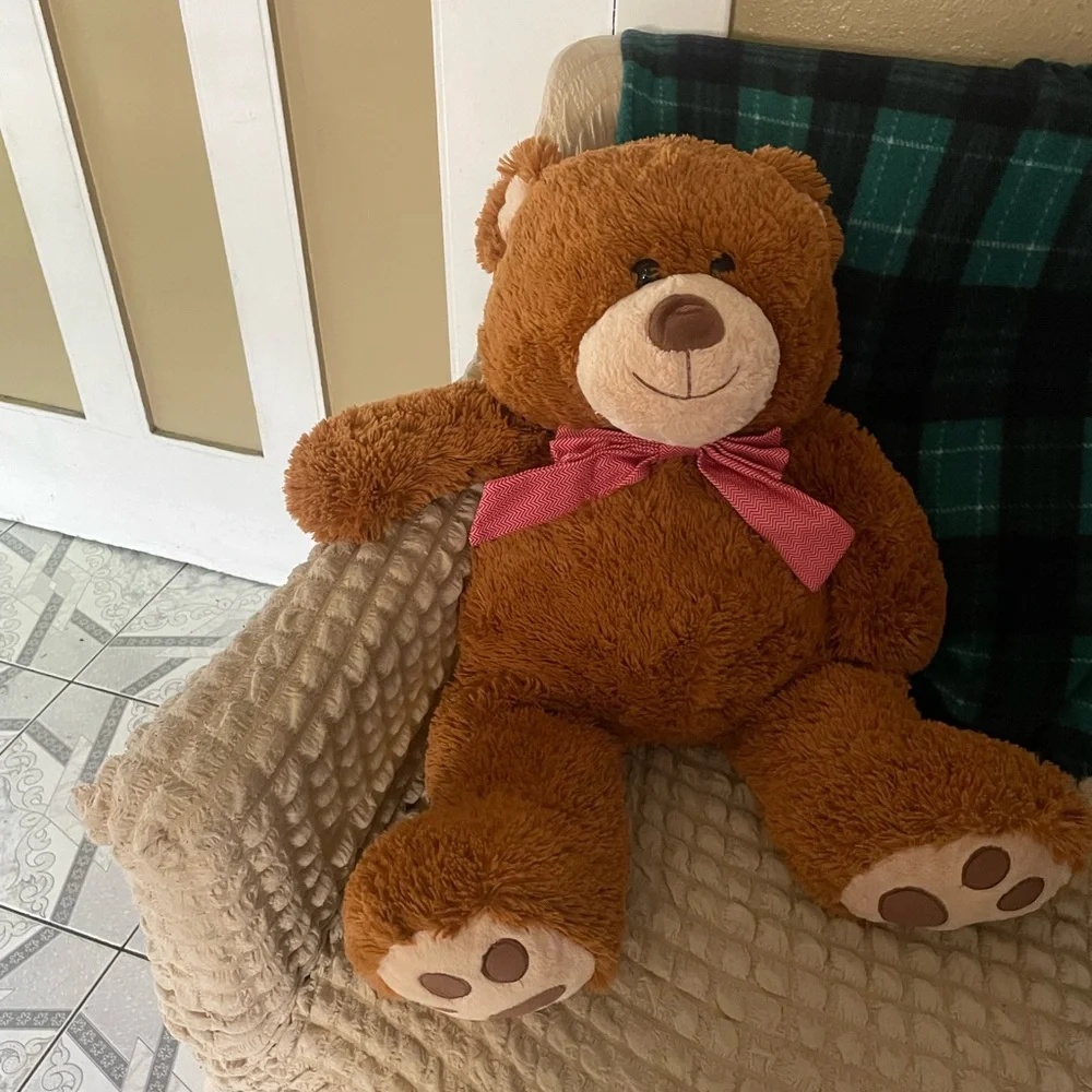 Brown Teddy Bear with Pink Bow perfect condition